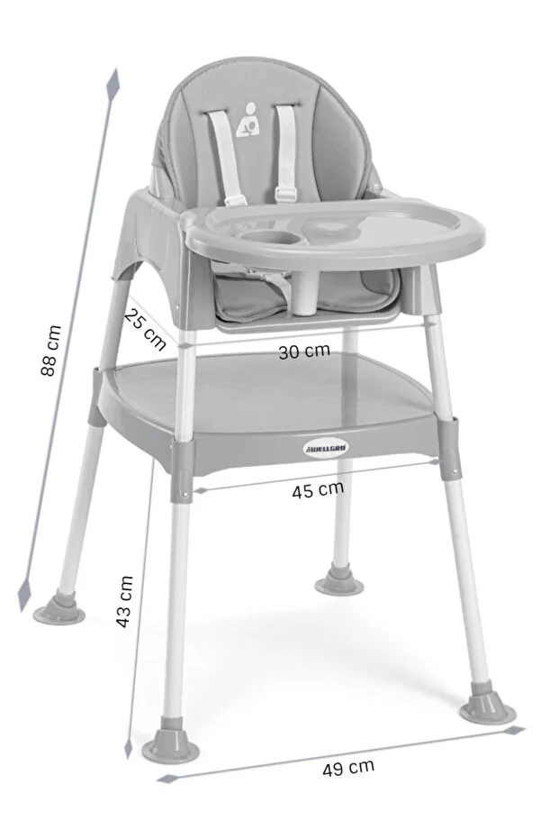 Pretty 3 in1 Çalışma Masalı ve Minderli Mama Sandalyesi Gri